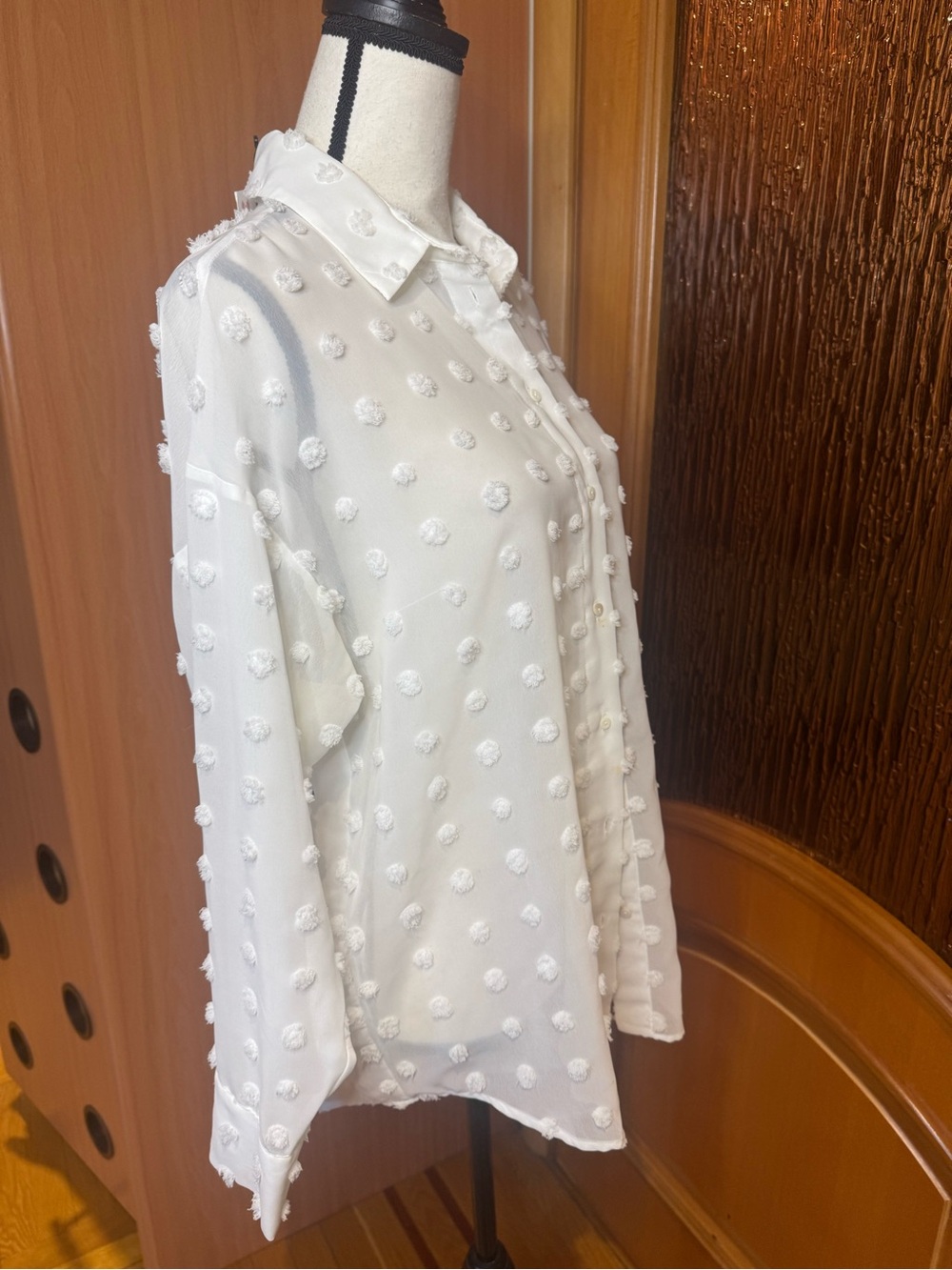 Zara White Textured Dot Button-Up Blouse - Picture 9 of 16